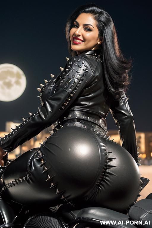 ((((persian rap milf kissing a muscular punk man on the lips)))) with ((((((gigantic tits)))))) and (((long hair))), (makeup) , (((tight spiked black latex jacket))) (((tight spiked black latex - #main