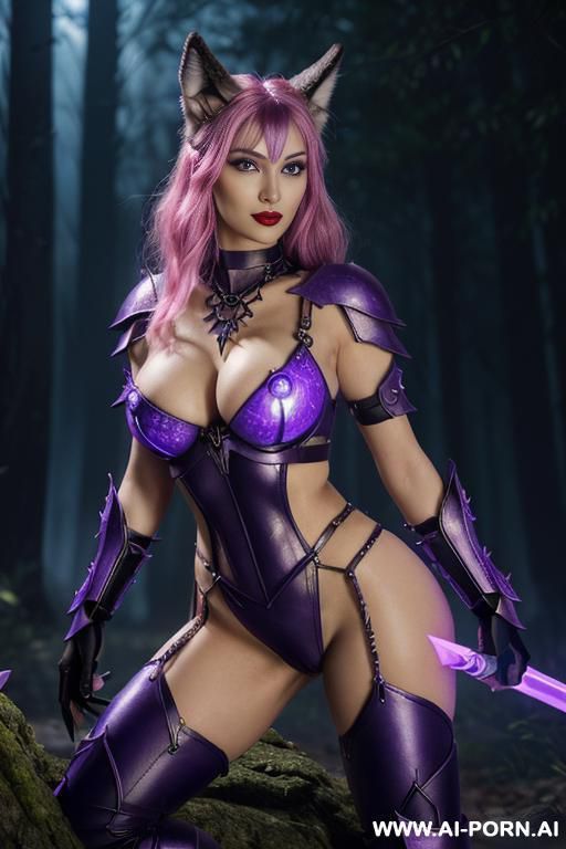 ((((fantasy, monster, fenrir, wolfs, goddess of fantasy creatures, surrounded by monsters)))), actress topanga, ((holding sword)), ((magificent boobs, oversized breasts, hourglass figure)) (strong dark - #main