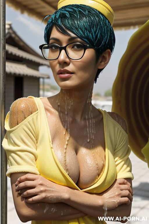 milf arab, short pixie hair with shaved sides (( black hair )), with glasses, no clothes, - #main