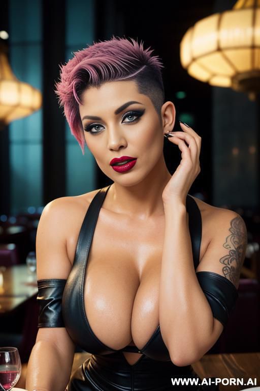 (fit), slightly chubby, (hot), (emo), (goth), (((gorgeous orgasm face)), (((short pixie hair with shaved sides))), horny pretty ahegao face)), ((normal boobs, normal boobs, medium boobs, boobs)), showing - #main