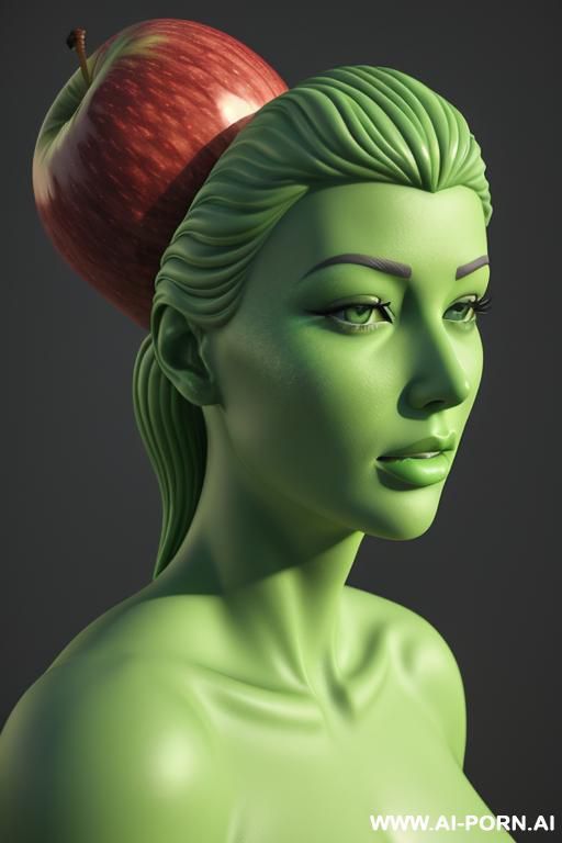 a 3d animated apple lady, head of a apple but with human body and color of green apple - #main