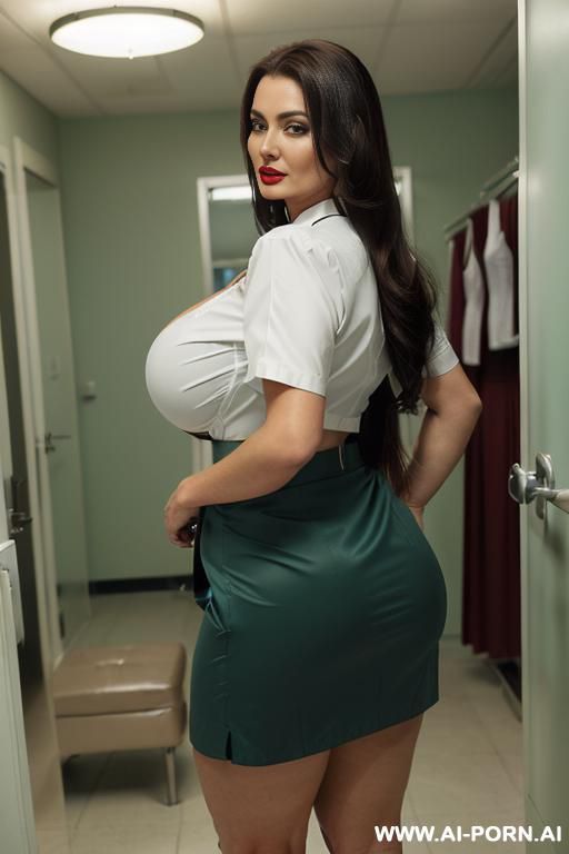 (((((extremely big boobs))))), (((big ass, round hips))), ((fit))), ((((((business dress))))), ((extremely beautiful make-up)), (red lip gloss), seductive, extremely slutty, ((very wicked)), ((((ultra - #main