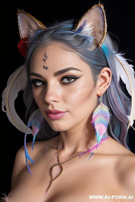 face, sexy, beautiful, ((face painting)), ((body painting)), ((bikini as seashell)), ((roses)), ((eyes shw)), ((angel wings)), ((rainbow hair)), ((glitter)), ((long bu hair)), ((heterochromia eyes)), ((wind)), - #main