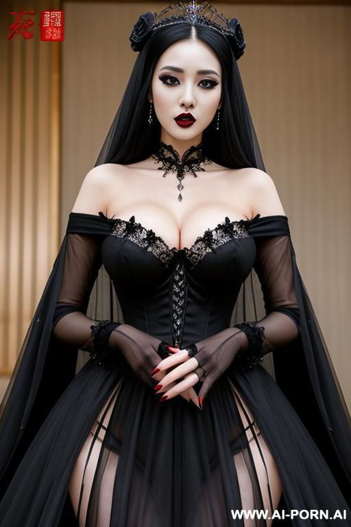 sexy goth queen in black wedding dress fingering, long dress , gothic style fashion, voluminous dress - #main