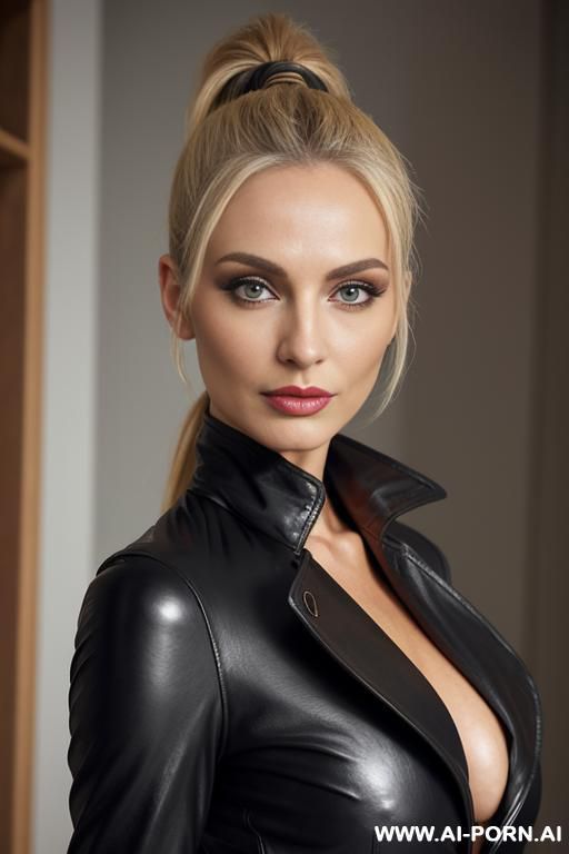 sexo, red leather trench coat, beautiful, supermodel, cleavage - #main