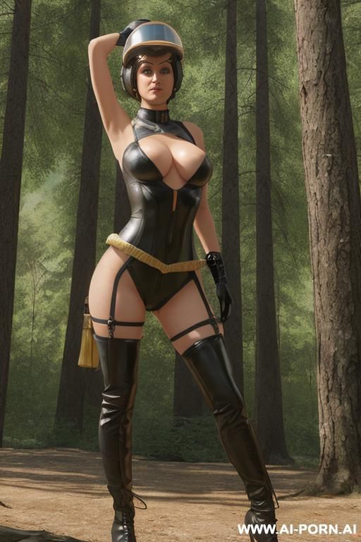 a woman in a tight bodysuit wearing a helmet with her breasts exposed - #main