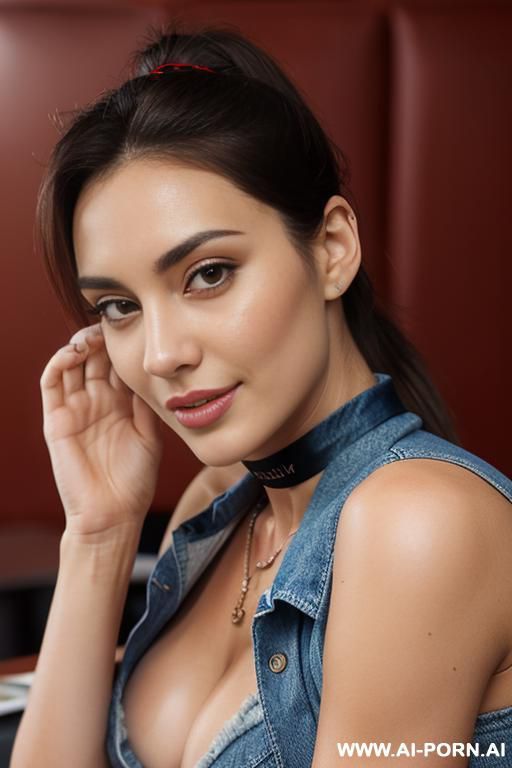 ((topless)), (pretty face), (wide hips), (thick thighs), (soft seductive smirk), (inviting eyes), (long silky hair), (necklace), (choker), (topless), (skimpy denim shorts) - #main