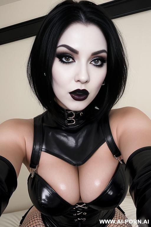 emo goth bimbo, swelling tits, white skin, black makeup, black leather and fishnets, heavy boots, pov sex, closeup sex, pov, hungry for cock - #main