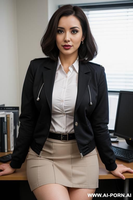 hot babe, doctor coat, office shirt, skirt, short bobcut, gigantic saggy tits, confident serious look - #main