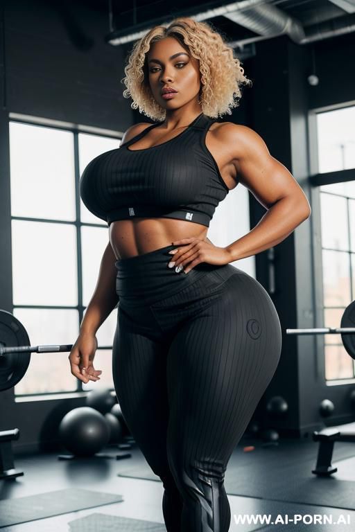 curvy milf woman, wild afro , narrow waist, saggy massive tits, ((wide hips)), big ass, round ass, (((thick thighs))), (((((woman with 3-inch thighs curvy model))))) (((big ass, round wide hips))), ((sport sneakers )) full side body view. - #main