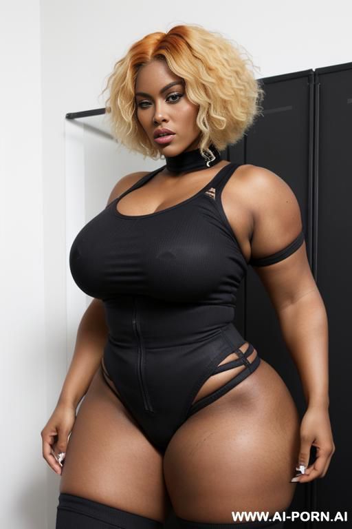 curvy milf woman, afro haircut , narrow waist, saggy massive tits, ((wide hips)), big ass, round ass, (((thick thighs))), (((((woman with 3-inch thighs curvy model))))) (((big ass, round wide hips))), full side body view. - #main