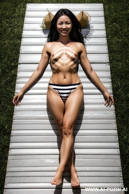 a smiling, beautiful, sexy vietnamese woman exposing her body, legs, crotch, and feet in the farm. - #main