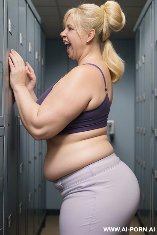 very saggy boobs, fat arms, huge ass, stuck out tongue, flashing tits, side view - #main