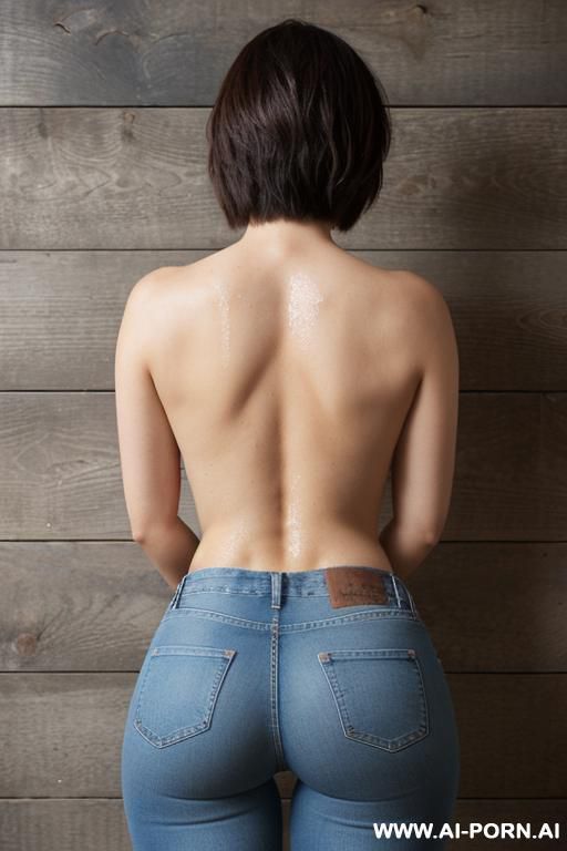 ((topless)) (texas babe) (tight jeans), (pretty face), (wide hips), (sweat body), (pretty face), (very very pretty face), (topless), (sweat), (natural plump tits), (perfect nipples), (rear view), (full body shot), (((wood wall background))) - #main