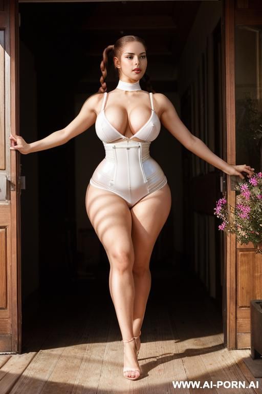 light goth huge tits athletic lithe ginger woman, (twin ponytails, slender waist svelte hips:1.3), (with exceptional tremendous huge wide large massive gigantic tits extreme big exponential enormous - #main