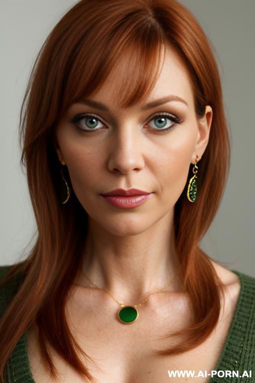 gorgeous mature face, narrow waist, round hips, long hair, full make up, necklace, earings, jumper top - #main