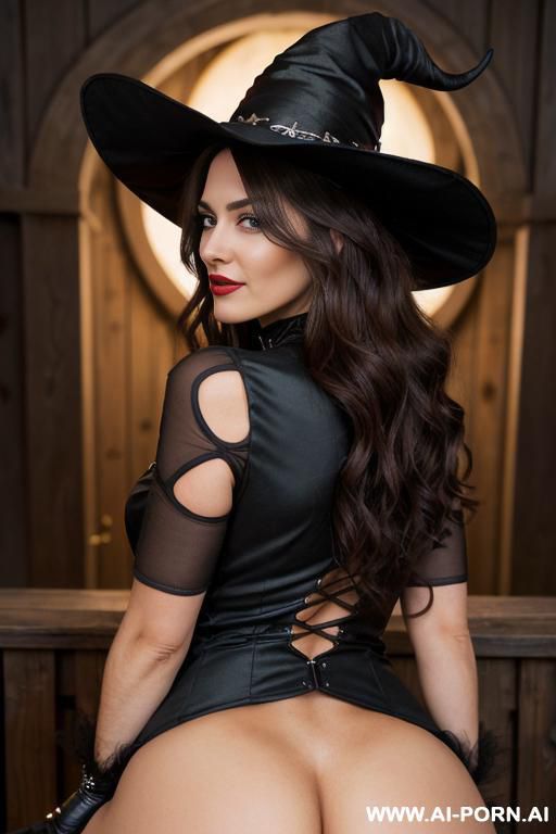 busty sexy witch (keep face) (behind view) ((woman straddling man)) (anal fucking) ((man fucks woman in cowwoman position)) (man cock inside her ass hole) perfect strong body (perfect hourglass - #main