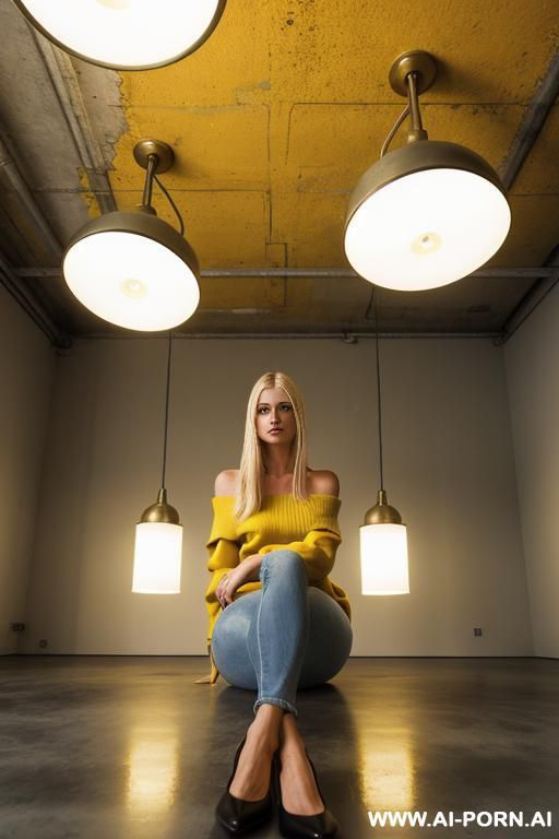 empty yellow concrete rooms bright lights ceiling lamps big rooms industrial square lamp corporate empty big long room - #main