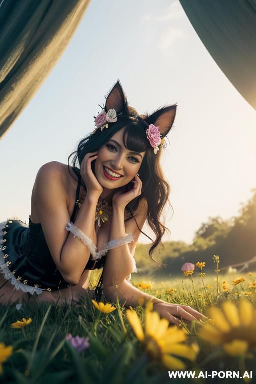 gorgeous, realistic, wearing ancient robe makeup, untrimmed pubes, smiling, expose body, knees, vagina. - #main