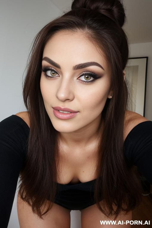 chav (frontal view) (keep face) hourglass figure, bubble butt, narrow waist, wide hips, amazing thighs, thigh gap, neat hairy pussy, firm boobs (perfect model face), big smokey eyes (eye contact) - #main