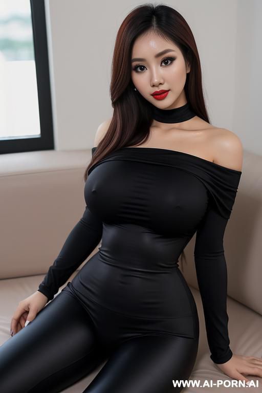all in one bodysuit, off shoulder, leggings, cartoon, pretty, full lips, sexy nose, lithe, busty big boobs, tight waist - #main