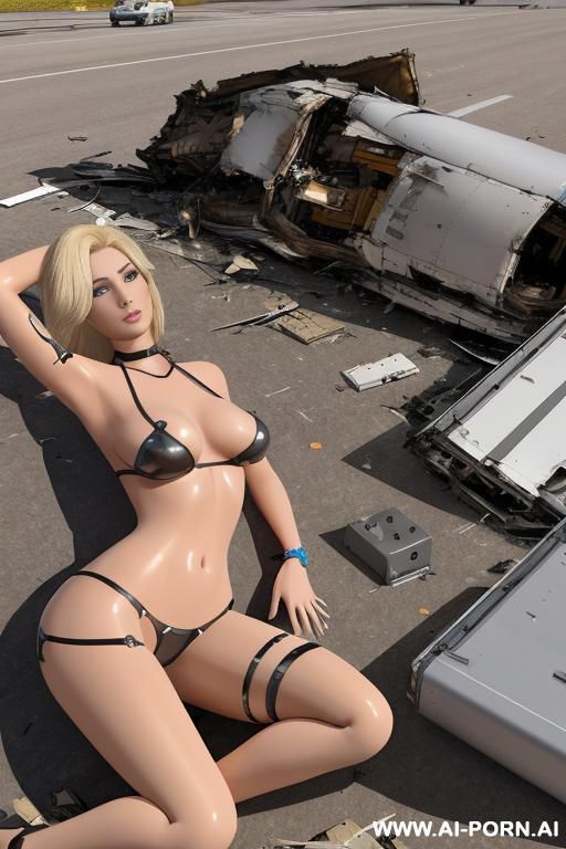 heavily damaged blonde robotic stedess lying in crashed plane debris - #main