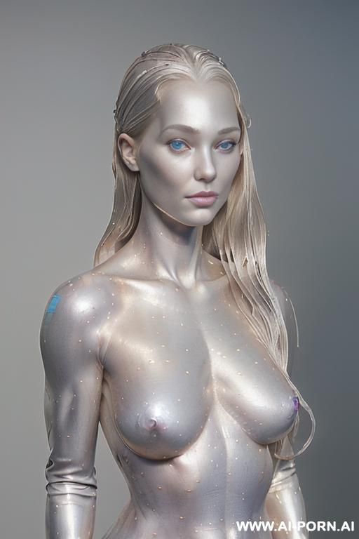 (((((((silver-skin))))), large tits, blue big lips, slender wraist, face, ultra-realistic, grey skin, athletic body, large breasts, perky breast type, long blue eyes, pearl hair, perky butt, naked, topless, ((ultra.realistic)) - #main