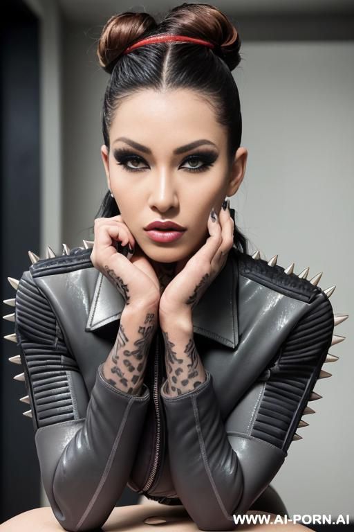 ((((tattooed latina gilf)))) with (((((huge tits))))) and (((((long hair))))) getting fucked, ((((makeup)))) , (((riding a cock))) (((tight spiked black leather jacket))) - #main