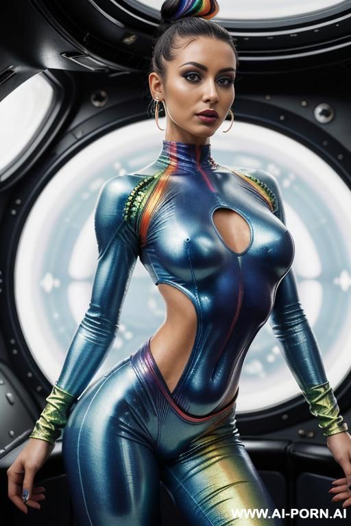 sci-fi soldier (front view) strong body (hourglass figure) wide hips, muscular thighs, thighs gap (looking at the viewer) (detailed model face) beautiful sexy face, alluring smile, detailed skin, - #main