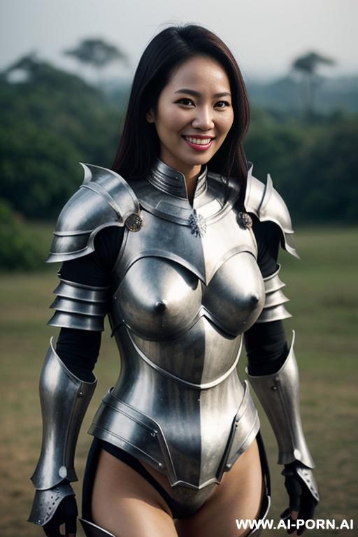 gorgeous, southeast asian, realistic face, knight, bone armour, expose body and vagina, smiling. - #main