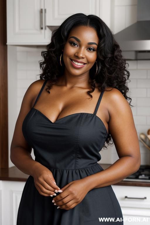 beautiful black woman; soft, voluptuous body; full breasts; wide hips; motherly appearance; wholesome; rich, deep brown skin; tight, long curly black hair; round face; soft brown eyes; broad nose; - #main