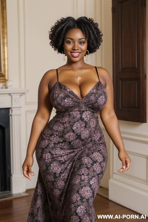 beautiful black woman; soft, voluptuous body; full breasts; wide hips; wholesome; rich, deep brown skin; tight, curly black hair; round face; soft brown eyes; broad nose; full, naturally smiling - #main