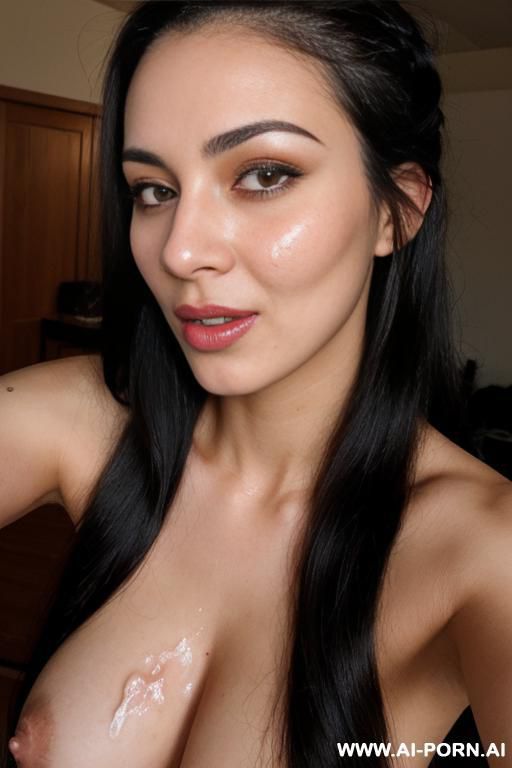 very fair woman with braided long black oiled hair sucking my cock with cum on her face . - #main