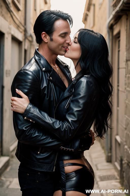 sexy milf (keep face) ((kissing)) (woman kisses with guy in a spicy way) (perfect model face) bright eyes, alluring smile, beautiful detailed face, perfect firm boobs ((man hug and kisses woman)) - #main
