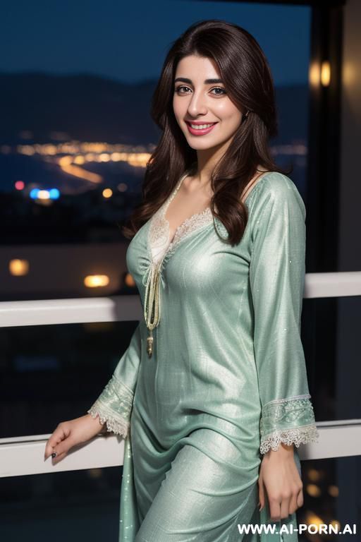 (urwa hocane), ((( pakistani ))), ((nightgown)), (christmas), (modern monaco mansion), (big nose), ((smiling at the camera)), photorealistic, (ultra detailed photo), (hyper realistic photo), standing in a - #main