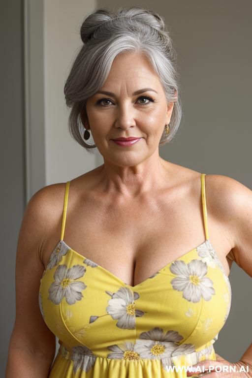 sexy gilf wearing a yellow sundress with a flower pattern - #main