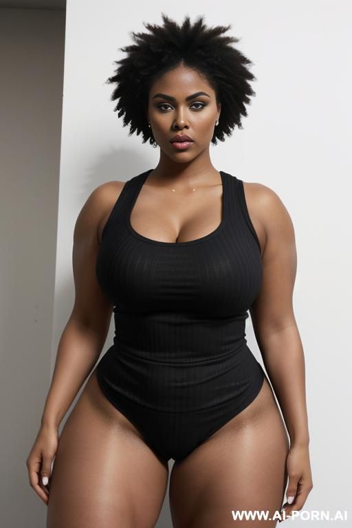 curvy milf woman, afro haircut , narrow waist, saggy massive tits, ((wide hips)), big ass, round ass, (((thick thighs))), (((((woman with 3-inch thighs curvy model))))) (((big ass, round wide hips))), full side body view. - #main