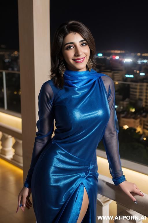 (urwa hocane), ((( punjabi ))), ((royal blue wedding crew neck long sleeve dupatta)), (christmas), (modern monaco mansion), (big nose), ((smiling at the camera)), photorealistic, (ultra detailed photo), - #main
