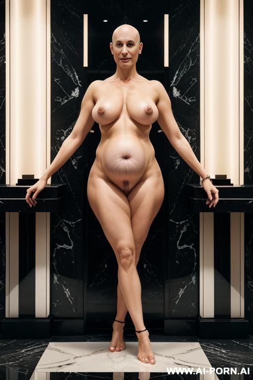 totally naked bald pregnant iful milf woman with huge ass, full body, barefooted - #main