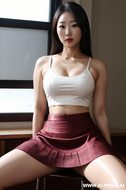 asian woman , crop top, skirt, spreading legs. tease - #main