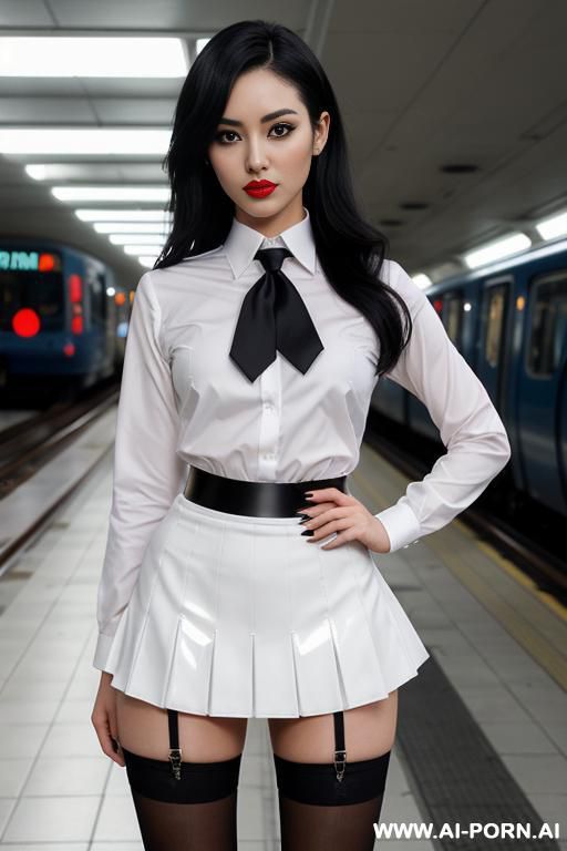 reduced chest, narrow chin, narrow back, bitty breast, choker, tinny, plane, tight forehead, nose, narrow lips, roundedy head, wrinkled face, slanted eye, slender, shorty ,confident woman ,long - #main