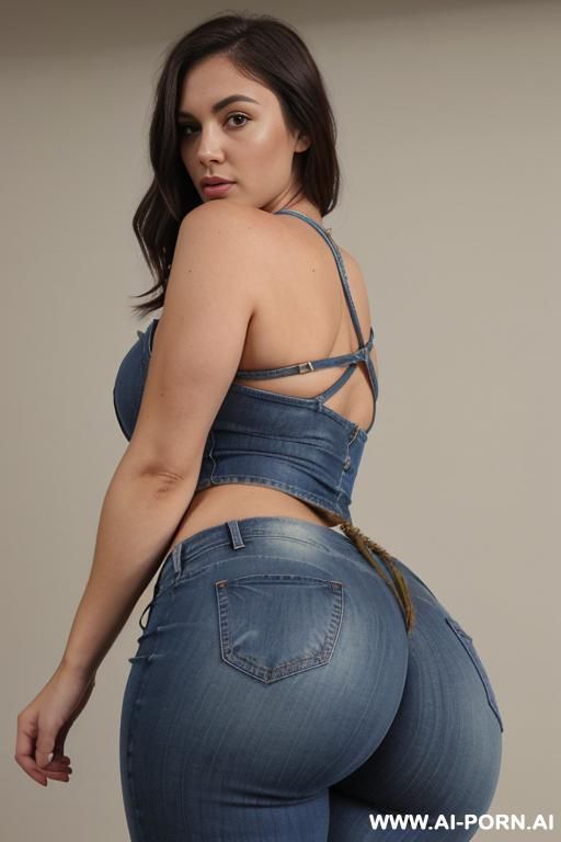 jeans, ((big round ass)), crop tied sleeveless shirt - #main