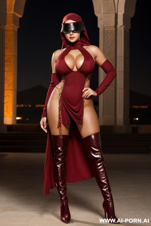 niqab, high heel red over the knee boots - #main
