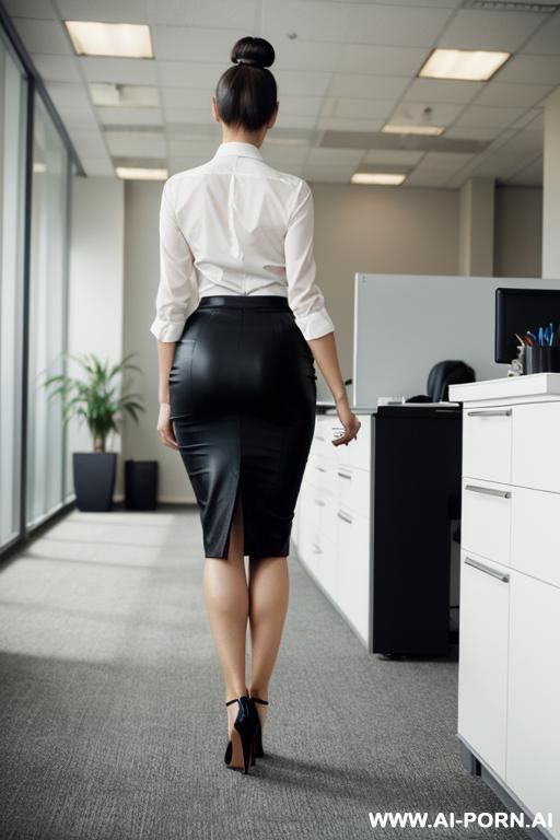 sexy office secretary.wears long pencil skirt.high heels.nice ass. walking.from behind angle. - #main