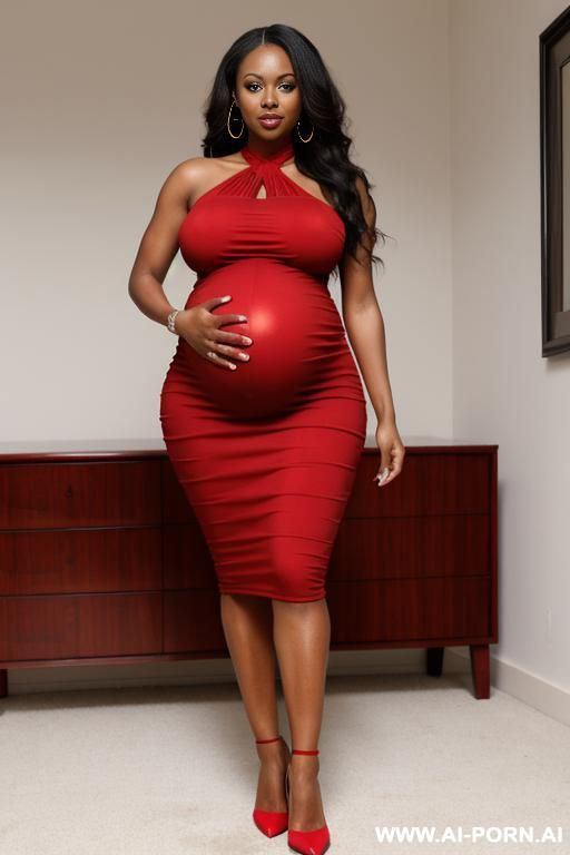 african american, pregnant, tight red dress, oiled skin, milf - #main
