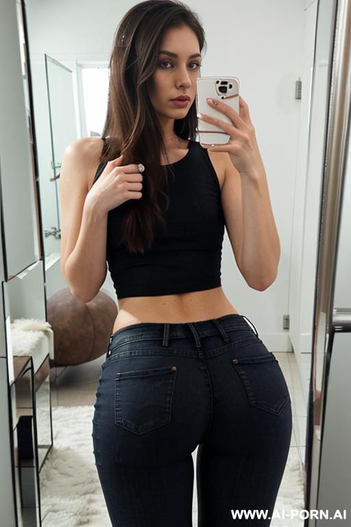slender lady, dark jeans, sleeveless tshirt, ((big round ass)) - #main