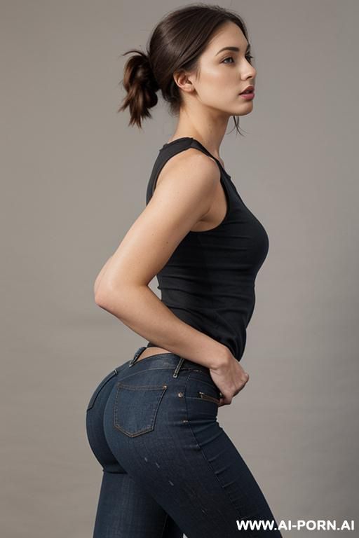 dark jeans, sleeveless tshirt, ((big round ass)), ((side view)) - #main