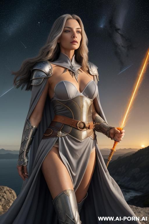 (front view), (looking at the viewer), (detailed face), (detailed body), (detailed hands), (detailed skin), well-toned slender atletic figure, silky long flowing hair, mystical makeup, eyes like gimlets, - #main