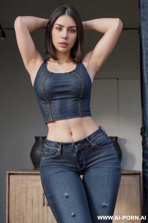 ((hot bimbo)), ((big round ass)), ((dark jeans)), sleeveless tshirt, ((model pose)), ((wide hips)) - #main