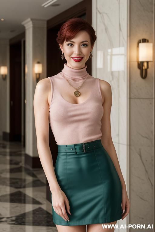 smiling woman. (pink lipstick) (large eyes) (looking straight at the viewer). her look directed straight in the eyes. cheerful appearance. (hands and legs fully visible) (erect nipples) (aroused - #main